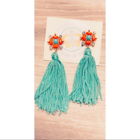 Jewelry - {MoonHoney} coral aqua tassel earring